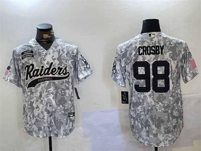 Mens Las Vegas Raiders #98 Maxx Crosby 2024 Arctic Camo Salute To Service Stitched Baseball Jersey